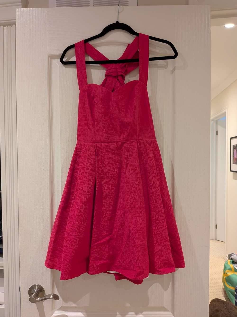 Lauren James Hot Pink Textured Fit-and-Flare Dress with Bow Back